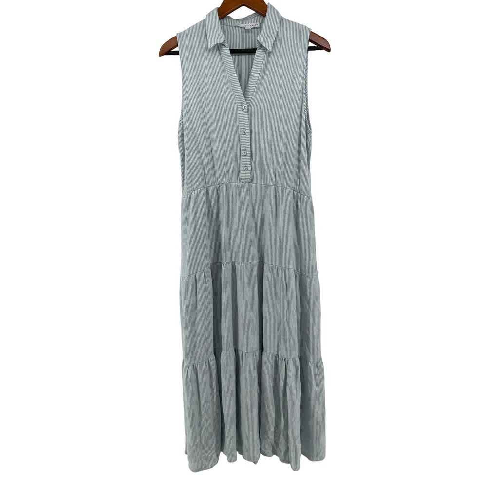 Tiered Maxi Dress Womens Small Blue White Coastal Cowgirl Western Boho Nautical‎